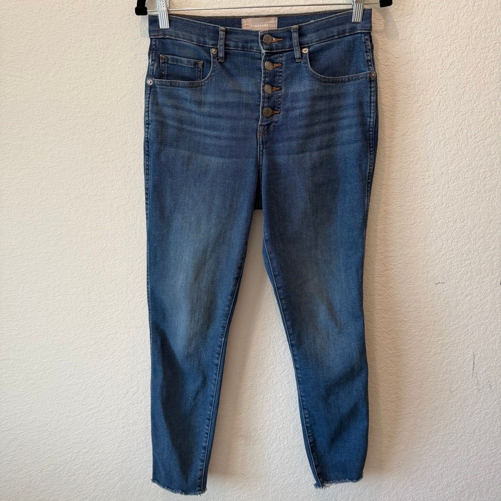 Everlane The Vintage Skinny Jean Womens 28 Ankle High Rise Button Fly Raw Hem